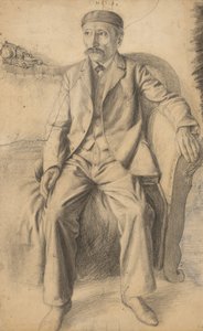 The study of a man sitting on the sofa